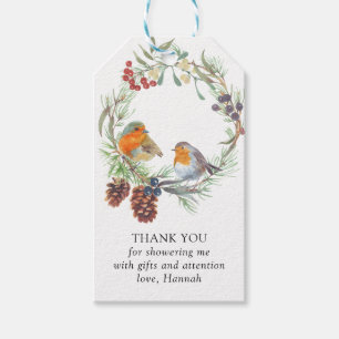 Winterkrans Robin Mistletoe en Dennenboom Bedankt Cadeaulabel