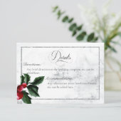Winterkrans & Rode Kardinaal Details Bruiloft Informatiekaartje (Staand voorkant)