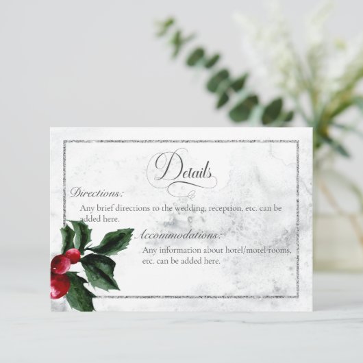 Winterkrans & Rode Kardinaal Details Bruiloft Informatiekaartje (Staand voorkant)