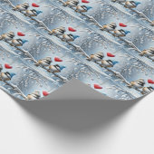 Winterkuikens met rood hart cadeaupapier (Hoek)