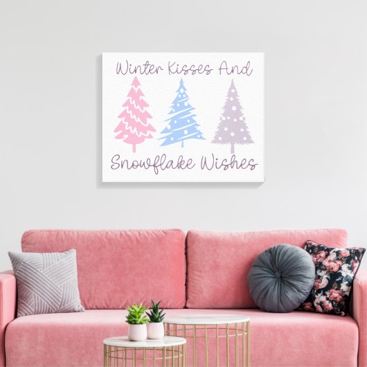 Winterkussen en sneeuwvlok wensen canvas afdruk (Insitu (Woonkamer))
