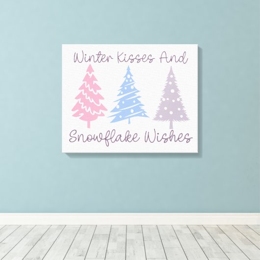 Winterkussen en sneeuwvlok wensen canvas afdruk (Insitu (Houten vloer))