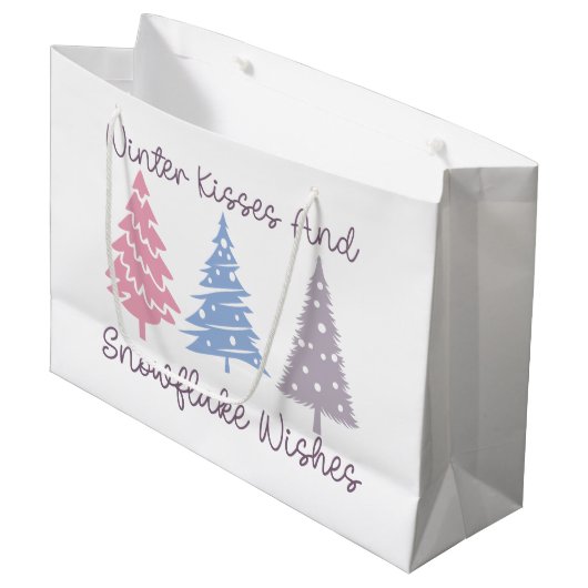 Winterkussen en sneeuwvlok wensen groot cadeauzakje (Voorkant Gekanteld)