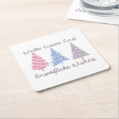 Winterkussen en sneeuwvlok wensen kartonnen onderzetters (Schuin)