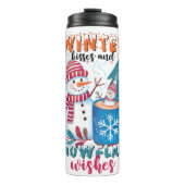 Winterkussen en sneeuwvlok wensen thermosbeker (Voorkant)