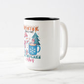 Winterkussen en sneeuwvlok wensen tweekleurige koffiemok (Voorkant rechts)