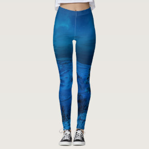 Winterkust van het zee in maanlicht leggings