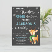 Winterland 1e verjaardag uitnodiging Deer (Staand voorkant)