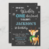 Winterland 1e verjaardag uitnodiging Deer (Voorkant / Achterkant)