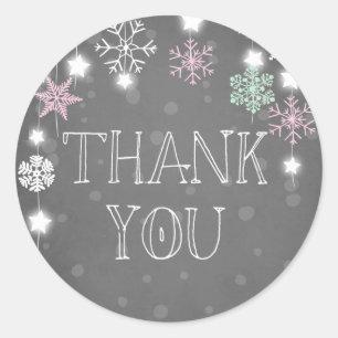 Winterland Hartelijk dank voor Snowflakes Pink Win Ronde Sticker
