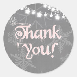 Winterland Hartelijk dank voor Snowflakes Pink Win Ronde Sticker
