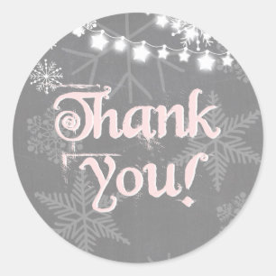 Winterland Hartelijk dank voor Snowflakes Pink Win Ronde Sticker
