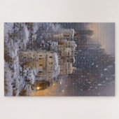 Winterland, kasteel in sneeuw, retro Castle Painti Legpuzzel (Horizontaal)