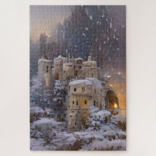 Winterland, kasteel in sneeuw, retro Castle Painti Legpuzzel (Verticaal)