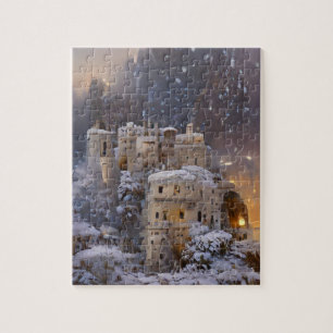 Winterland, kasteel in sneeuw, retro Castle Painti Legpuzzel
