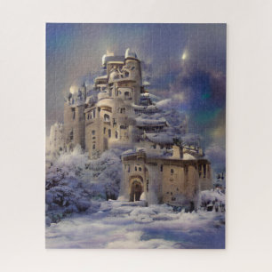 Winterland, kasteel in sneeuw, retro Castle Painti Legpuzzel