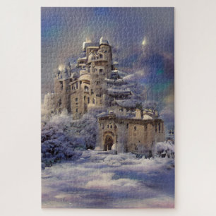 Winterland, kasteel in sneeuw, retro Castle Painti Legpuzzel