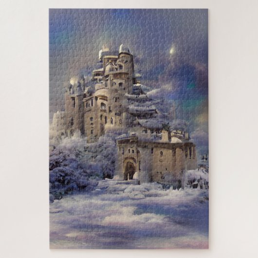 Winterland, kasteel in sneeuw, retro Castle Painti Legpuzzel (Verticaal)