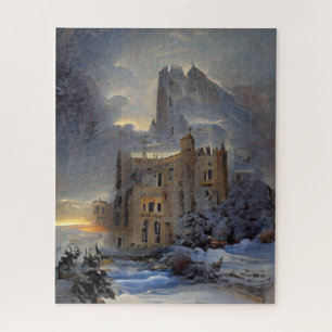 Winterland, kasteel in sneeuw, retro Castle Painti Legpuzzel