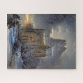 Winterland, kasteel in sneeuw, retro Castle Painti Legpuzzel (Horizontaal)