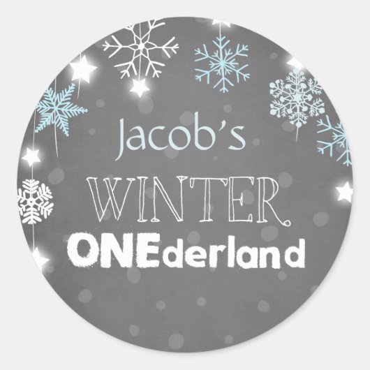 Winterland Snowflakes Envelope blauw Ronde Sticker (Voorkant)