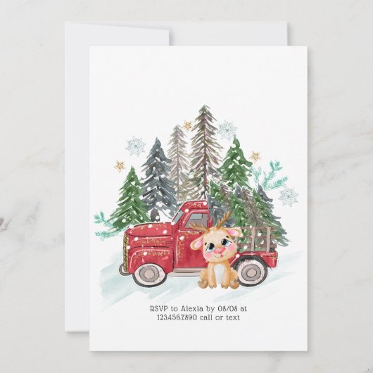 Winterland Vrachtwagen en Baby Rudolph Verjaardags Kaart (Achterkant)