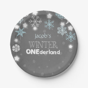 Winterlandland Birthday Borden Snowflakes Blue Papieren Bordje