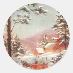 winterlandscène ronde sticker