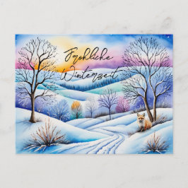 Winterlandschaft in der Abenddämmerung mit Fuchs | Briefkaart