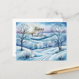 Winterlandschaft in der Abenddämmerung mit Hase | Briefkaart