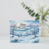 Winterlandschaft in der Abenddämmerung mit Hase | Briefkaart (Staand voorkant)