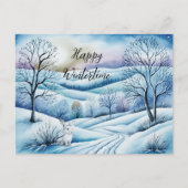 Winterlandschaft in der Abenddämmerung mit Hase | Briefkaart (Voorkant)