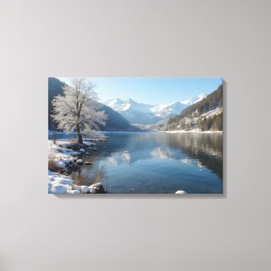 Winterlandschaft mit Bergsee  Canvas Afdruk (Voorkant)