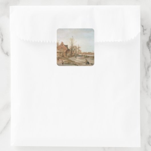 Winterlandschap, 1623 vierkante sticker (Tas)