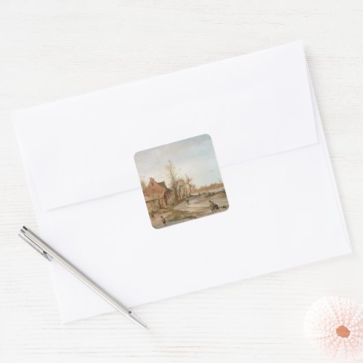 Winterlandschap, 1623 vierkante sticker (Envelop)