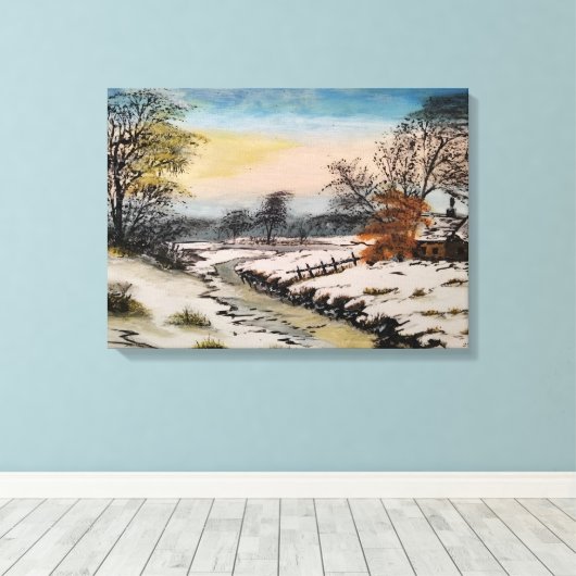 Winterlandschap, acryl schilderen canvas afdruk (Insitu (Houten vloer))