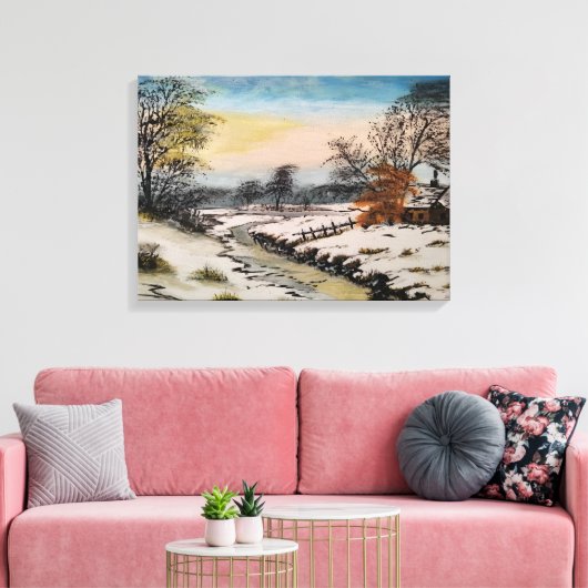 Winterlandschap, acryl schilderen canvas afdruk (Insitu (Woonkamer))