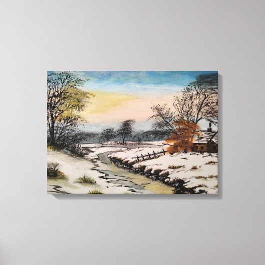 Winterlandschap, acryl schilderen canvas afdruk (Voorkant)