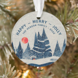 Winterlandschap Besneeuwd Bos Maan Familie Ornament