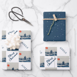 Winterlandschap Besneeuwd Bos Maan Kerstmis Inpakpapier Vel