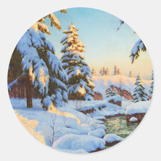 Winterlandschap, Bessonof Ronde Sticker (Voorkant)
