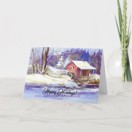 Winterlandschap blij feestdagen kaart (Voorkant)