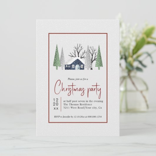 Winterlandschap bomen en sneeuwval kerstfeest kaart (Staand voorkant)