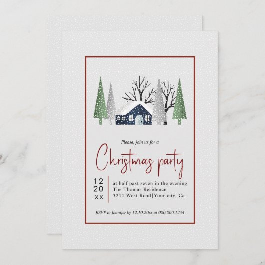 Winterlandschap bomen en sneeuwval kerstfeest kaart (Voorkant / Achterkant)