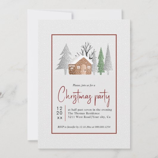 Winterlandschap, bomen en sneeuwval kerstfeest kaart (Voorkant)