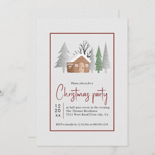 Winterlandschap, bomen en sneeuwval kerstfeest kaart (Voorkant / Achterkant)