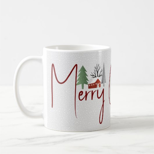 Winterlandschap, bomen Vrolijke kersttypografie Koffiemok (Links)