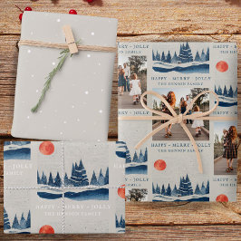 Winterlandschap Bos Maan Familie Foto Inpakpapier Vel