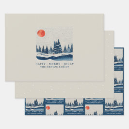 Winterlandschap Bos Maan Kerst Vakantie Inpakpapier Vel