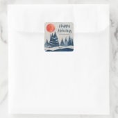 Winterlandschap bos maan marineblauw tekening vierkante sticker (Tas)
